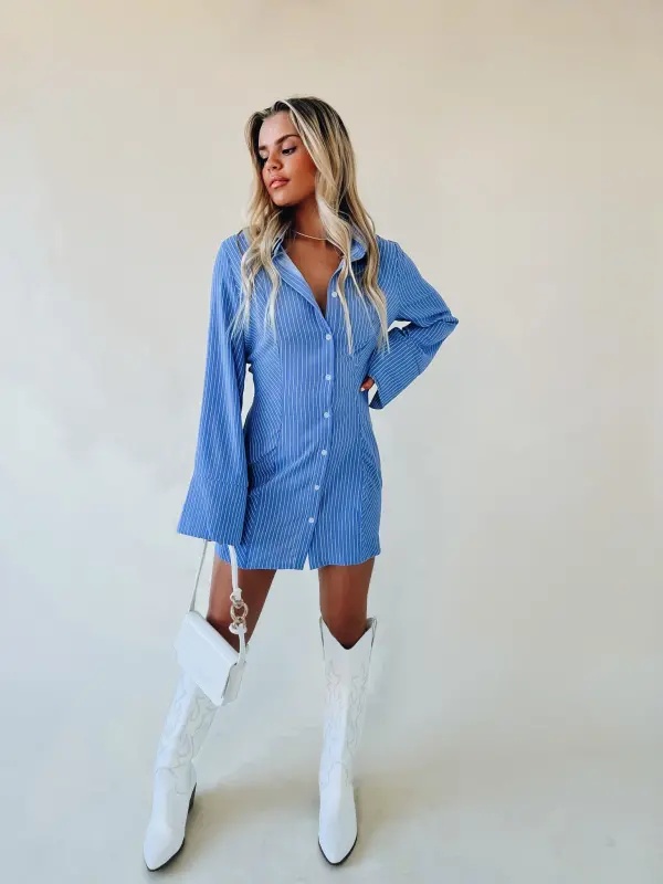 Striped Long Sleeve Mini Shirt Dress