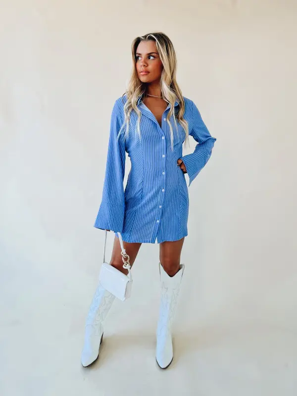 Striped Long Sleeve Mini Shirt Dress
