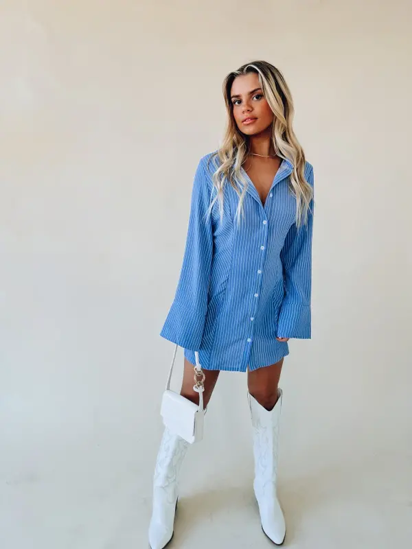 Striped Long Sleeve Mini Shirt Dress