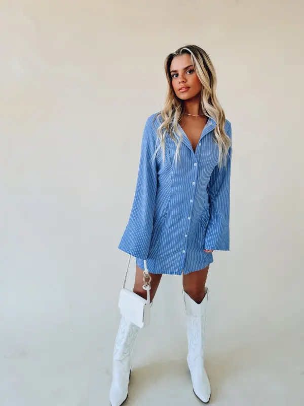 Striped Long Sleeve Mini Shirt Dress