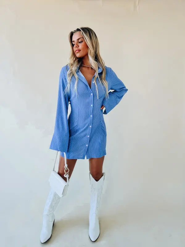Striped Long Sleeve Mini Shirt Dress