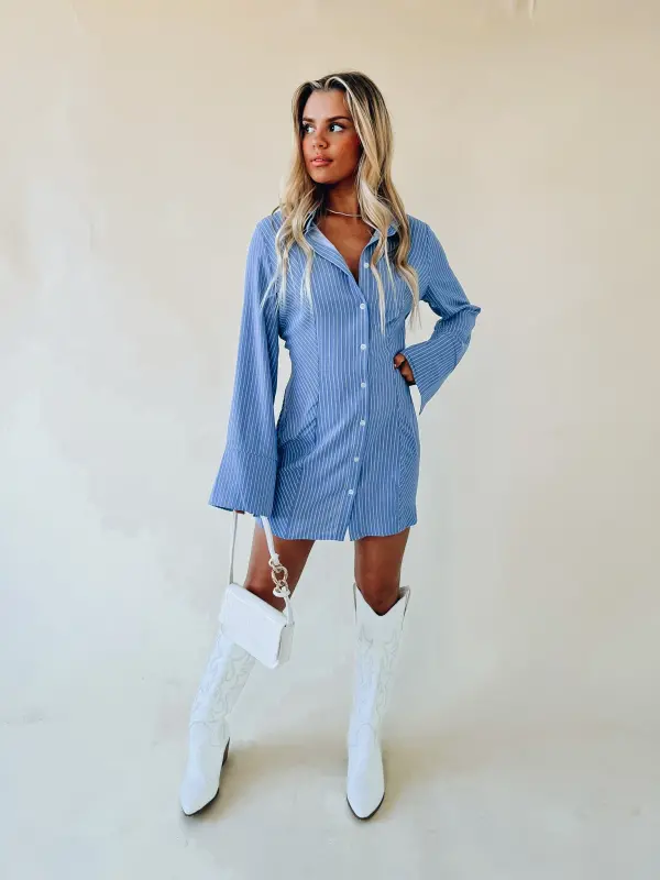 Striped Long Sleeve Mini Shirt Dress
