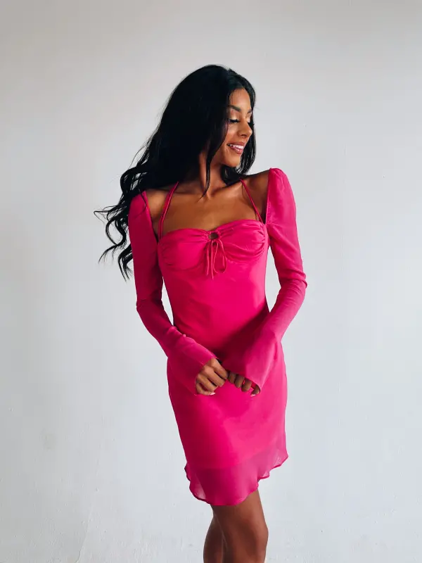 Tayla Long Sleeve Dress In Magenta-75028
