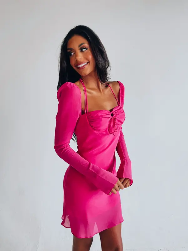 Tayla Long Sleeve Dress In Magenta