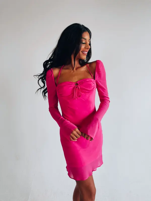 Tayla Long Sleeve Dress In Magenta