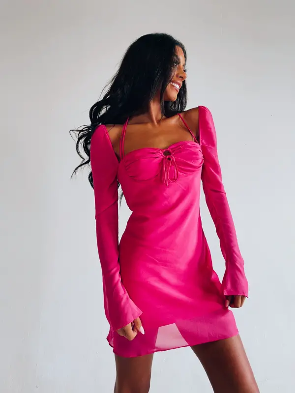 Tayla Long Sleeve Dress In Magenta