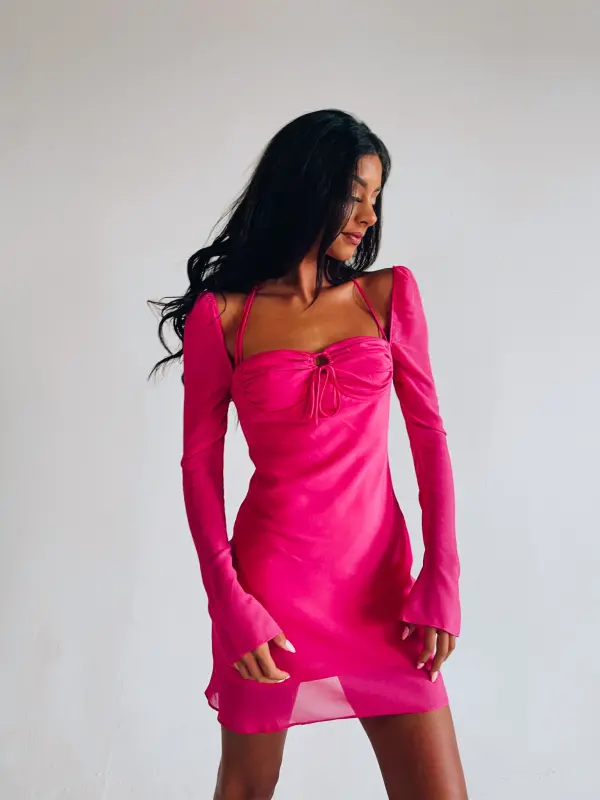 Tayla Long Sleeve Dress In Magenta
