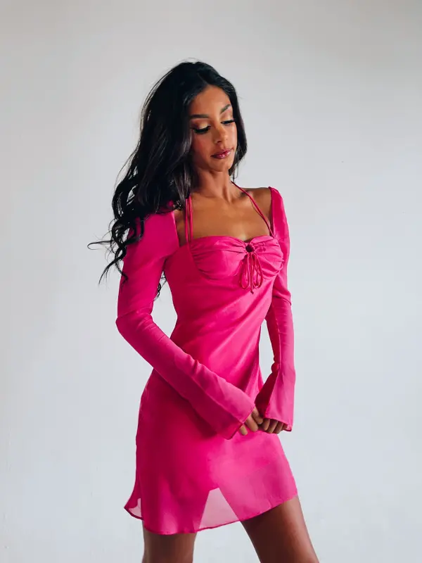 Tayla Long Sleeve Dress In Magenta