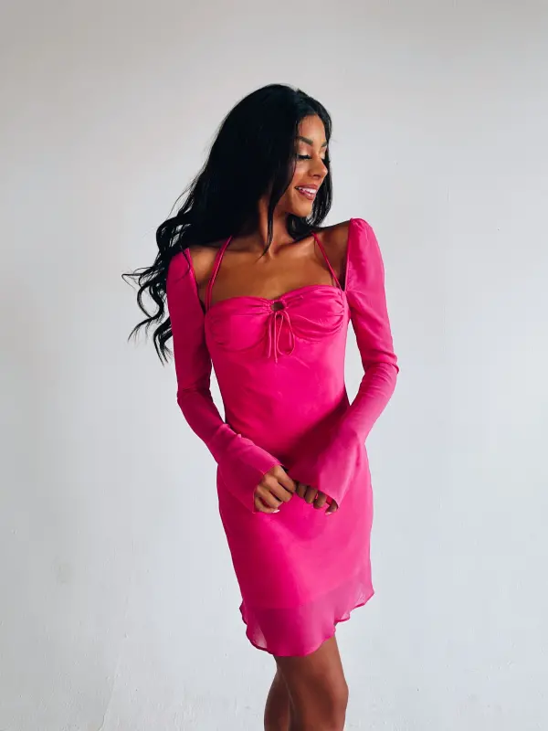 Tayla Long Sleeve Dress In Magenta