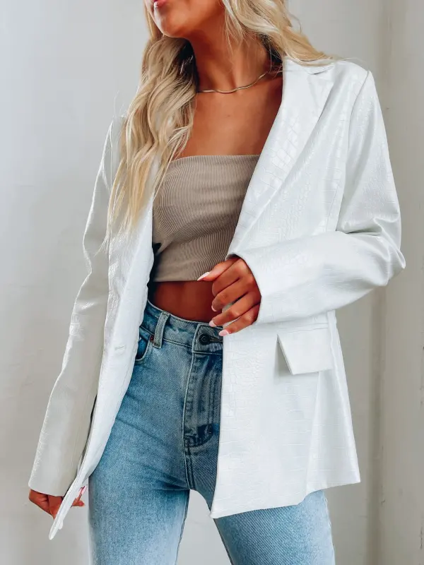 Bindi Crocodile Print Leather Blazer-72493