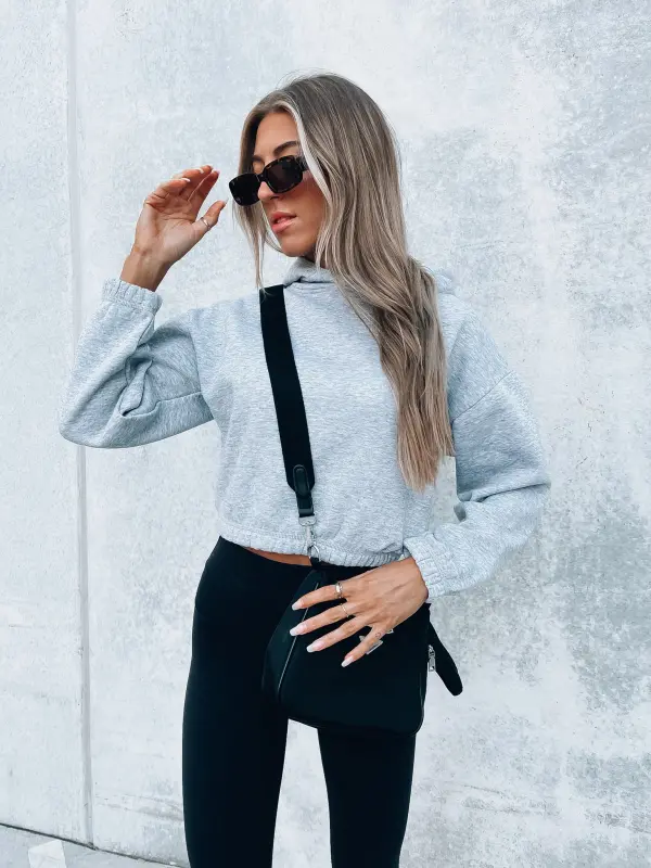 Lounge Around Cropped Grey Hoodie