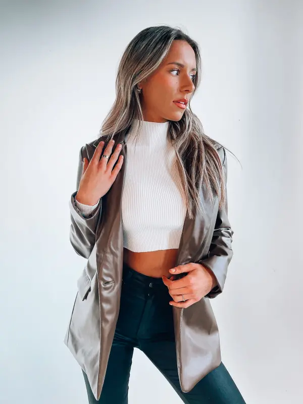 Taylin Brown Leather Blazer