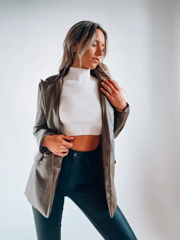 Taylin Brown Leather Blazer
