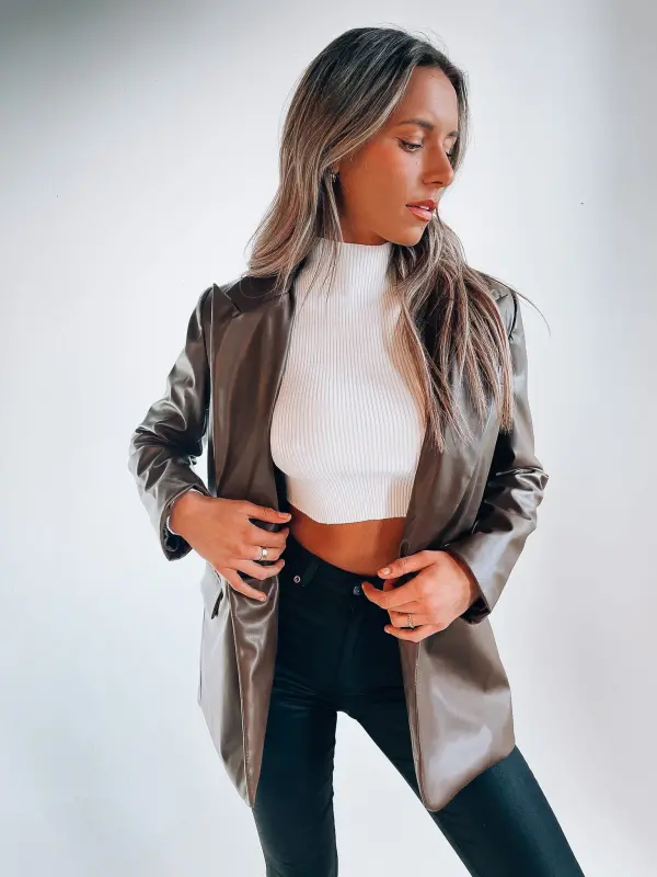 Taylin Brown Leather Blazer
