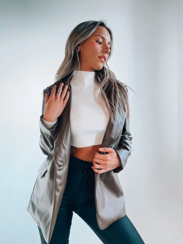 Taylin Brown Leather Blazer