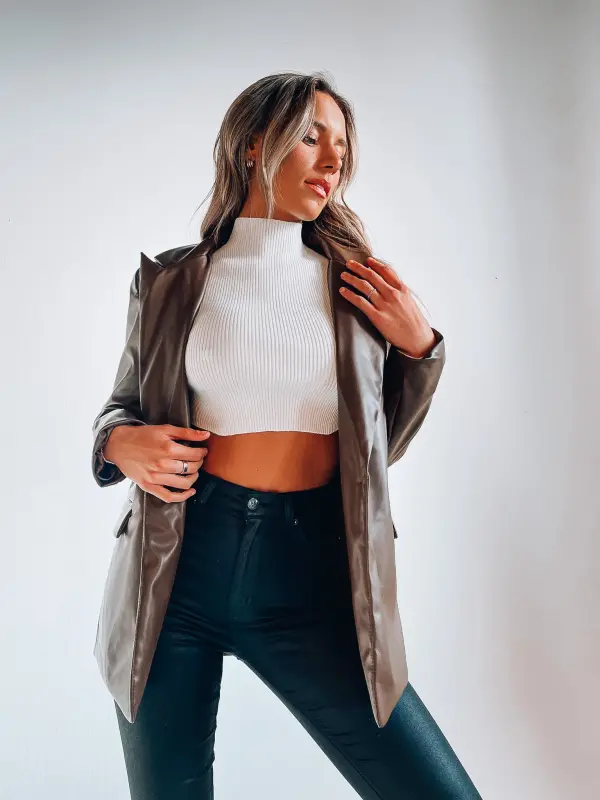 Taylin Brown Leather Blazer