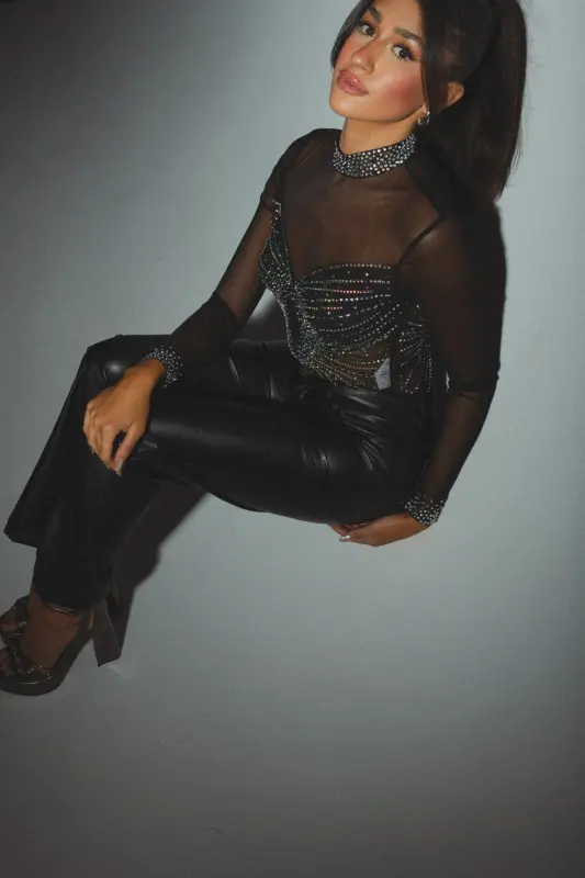 Kourtney Rhinestone Mesh Bodysuit