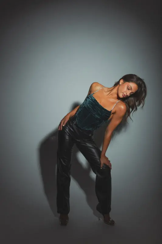 Tori Teal Velvet Corset Top