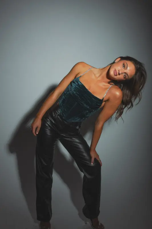 Tori Teal Velvet Corset Top