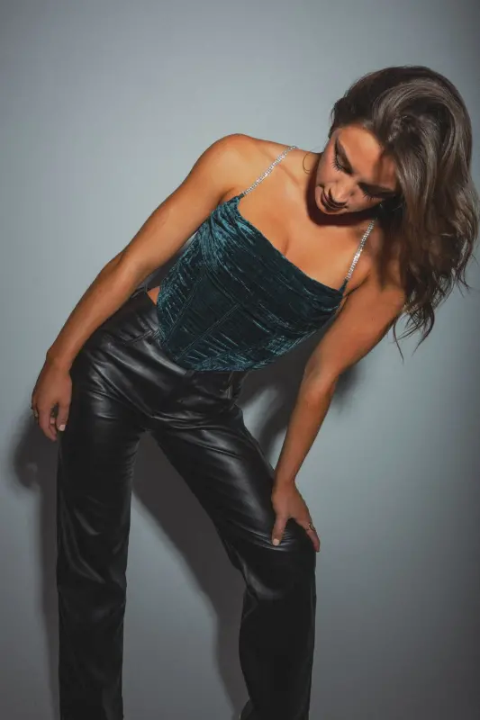Tori Teal Velvet Corset Top
